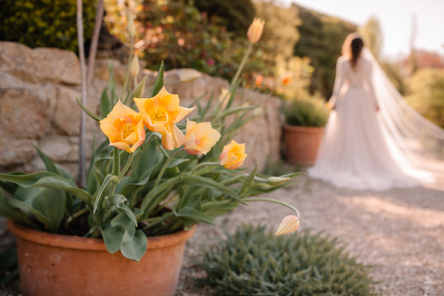 Trauung im Frühling original Garten Polz Inspiration Braut Kiesweg am HG